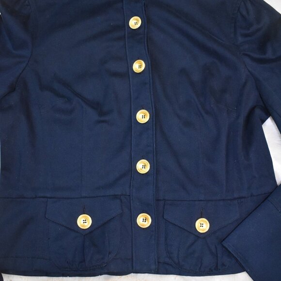 INC Navy Blue Cropped Jacket Size L Gold Button Lightweight Chic Blazer - Picture 11 of 14